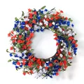 Patriotic wreath with red white and blue flowers and berries on a rattan base - Style B(A071)