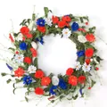 Patriotic July 4th American Independence Day wreath with red white blue flowers and berries - Style D(A073)