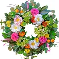 Colorful wildflower wreath with white peonies, pink dahlias and lush green leaves for front door - Colorful Wildflower Style (A084)