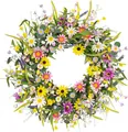Détail d'une couronne de marguerites et lavande artificielles avec feuillage dense - Couronne de Marguerites (A082)
