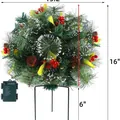 16 inch pre-lit snowy Christmas tree stake with red berries and pine cones - Style (16 - No Light)