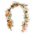 Autumn garland featuring white pumpkins and maple leaves for farmhouse decor - Autumn Vintage Color (B036)