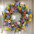 Vibrant spring daisy wreath with colorful flowers on a white door for home decoration - Multi-color Daisy Style (A066)