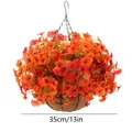 35cm Artificial hanging basket with realistic orange-red autumn flowers and coco fiber liner - Autumn Daisy Hanging Basket (B044) / Orange Red