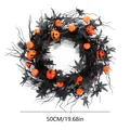 Στεφάνι Halloween 50cm με μαύρα φύλλα σφενδάμου και διακοσμητικές πορτοκαλί κολοκύθες - Στυλ Κολοκύθα και Φύλλο Σφενδάμου Halloween (B049) / 50cm