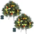 Set of two pre-lit artificial Christmas stake trees with red berries and pine cones - Style (16 - No Light)