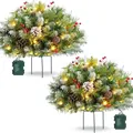 60cm pre-lit snowy Christmas tree stakes with red berries and warm LED lights - White Tip Cedar Style (No Light)