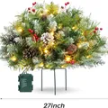 27-inch pre-lit Christmas pathway stake with pine needles, cones and red berries - White Tip Cedar Style (No Light)