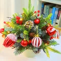 60cm flocked mini Christmas tree with red berries, pine cones and warm LED lights - Urn Filler Ball Style (No Light)