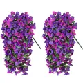 Detailed view of two hanging artificial bougainvillea bundles with purple and magenta flowers - Purple and Magenta