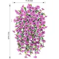 Detail der künstlichen violetten Blumenampel mit Maßangaben von 11,8 x 19,3 Zoll Größe - Lila Rosa