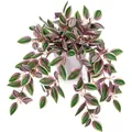 Detail of hanging artificial plant leaves with purple stripes in white ceramic pot - Purple Edge Wandering Jew (No Pot)