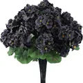 Artificial black geranium bouquet with silk petals and green leaves on white background - Black