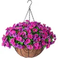 Dettaglio di fiori artificiali di ipomea in un cesto appeso in fibra di cocco - Cesto Sospeso Di Ipomoea 25 Cm - Rosa Viola Chiaro