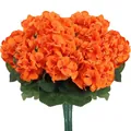 Artificial geranium flower bouquet in vibrant orange with green leaves for home decor - Orange