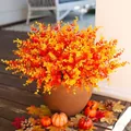 Detail of artificial eucalyptus plant with autumn orange leaves in a ceramic pot - Orange Yellow Gradient Eucalyptus Style (A095-10)