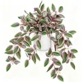 Close-up of hanging Tradescantia zebrina vine leaves in a white textured ceramic pot - Colorful Wandering Jew (No Pot)