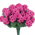 Bouquet de géraniums artificiels en soie rose magenta avec feuilles vertes pour déco - Rose rouge