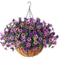 Cesto appeso con fiori di eucalipto artificiali viola con rivestimento in cocco - Fiori Viola e Viola Scuro