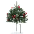 Beflockter halbrunder Pilz-Weihnachtsbaum mit roten Beeren, Zapfen und Dreibeinstativ - 45cm / Schneebeflockter Stil (C069)