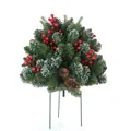 Schneebedeckter halbrunder Pilz-Weihnachtsbaum mit roten Beeren und echten Zapfen - 45cm / Pilzform Stil (C070)