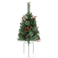 Beflockter halbrunder Weihnachtsbaum mit roten Beeren, Zapfen und Metallständer-Basis - 60CM / Erhöhter Stil (C071)