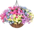 Colorful artificial morning glory hanging basket with mixed pink, purple, and blue flowers - Five Color Vibrant Mix (A090-2)