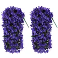 Two bundles of artificial purple bougainvillea hanging flowers with green stems - Purple Blue