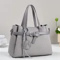 Gray handbag for women with geometric texture and silver buckle for daily commute - Gray