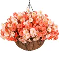 Hanging artificial morning glory basket with orange flowers and coco liner - Warm Tone Mix (A090-8)