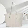 Grote grijze minimalistische tote bag met visgraatpatroon voor dagelijks woon-werkverkeer - Wit