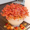 Artificial orange flower pot set with white ribbed vase and autumn decor accents - Warm Orange Style (A095-6)