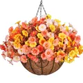 Artificial morning glory hanging basket with colorful eucalyptus flowers and coconut liner - Colorful Mixed Combo (A090-9)