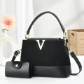 Premium black quilted leather bucket bag set with suede panels and gold hardware - Black