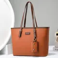 Orange lychee grain tote bag with small pouch and gold metal hardware for women - Khaki/Earth Yellow