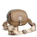 Sac bandoulière en cuir PU à trois couches avec texture litchi et sangle ethnique - Kaki foncé
