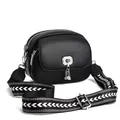 Fashionable black PU leather crossbody bag with double zipper and geometric strap - Black