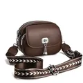 Sac bandoulière tendance en cuir PU marron foncé avec double zip et large sangle tissée - Café