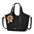 Große schwarze Shopper-Tasche mit Fischgrätmuster und abnehmbarem Plüsch-Anhänger - Schwarz