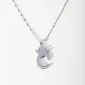Detailed view of fashion copper cubic zirconia crown letter C pendant necklace for women. - Letter C
