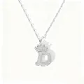 Detailed shot of a silver crown letter D pendant necklace, sparkling zircon stones, fine chain. - Letter D