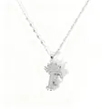 Detail view of silver crown letter F pendant necklace paved with sparkling cubic zirconia. - Letter F