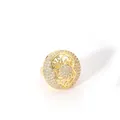 Macro detail of gold plated open ring with hollow design and pave crystal stones - Hollow Vintage Luxurious Round (W-816-3)