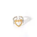 Detail view of adjustable ring featuring gold heart wings and silver cutout hearts - Hollow Heart Vintage Two-Tone (55-DQ-W-1806)