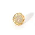 Detailed close-up of golden floral mandala ring with sparkling pave-set crystal stones - Mandala Sunflower Round (W-816-2)