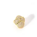 Close-up of golden multi-layered geometric ring with micro-paved white zircons - Four Disc Overlapping Interlaced (W-816-11)