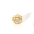 Macro detail of gold-plated cocktail ring with crystal pavé and sunburst openwork - Disc Radial Hollow (W-816-10)