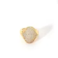 Detailed close-up of a gold-plated stainless steel ring with pavé crystals and pearls - Rounded Rhombus Full Zirconia Vintage (W-816-6)