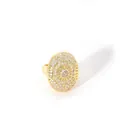 Detail of gold-plated stainless steel ring with micro-pave zircon and geometric sunburst pattern - Sunburst Radial Oval (W-816-5)
