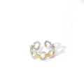 Detailed view of interconnected silver and gold geometric link open rings in steel - Intertwined Ring Golden Oval (44-DQ-W-1806)